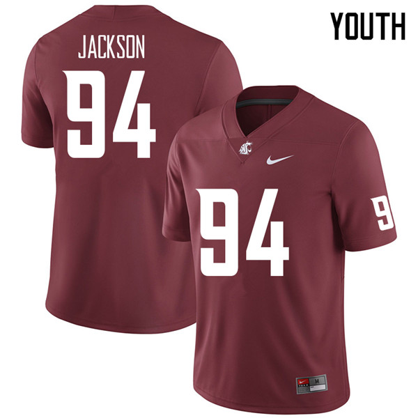 Youth #94 Brennan Jackson Washington State Cougars College Football Jerseys Sale-Crimson